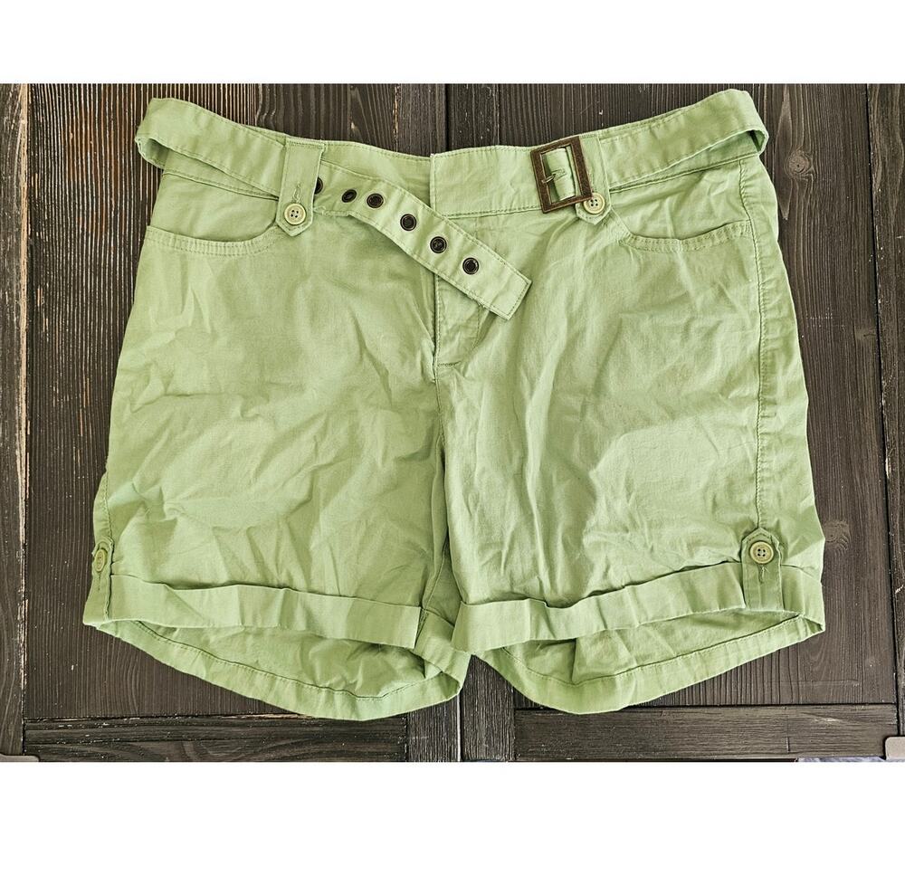 Lee One Tru Fit Sage Green Belted Shorts Stretch Comfort Cuffed Womens 12